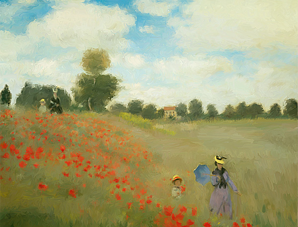 Claude Monet, Blumenwiese mit Frau und Kind